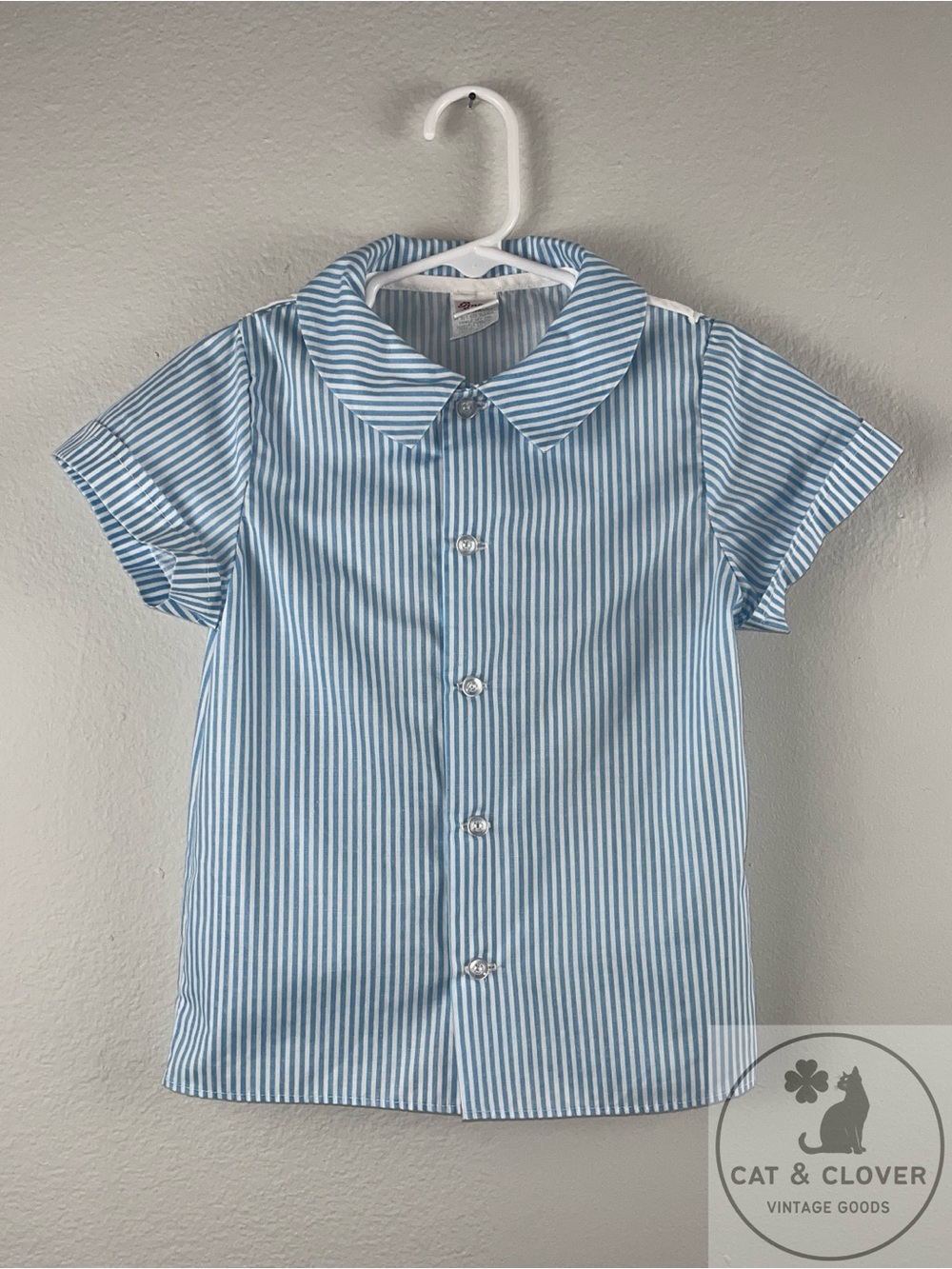 Ginger Snaps 1990s Blue Stripe Toddler Button Up Vintage Shirt Made in USA 3T